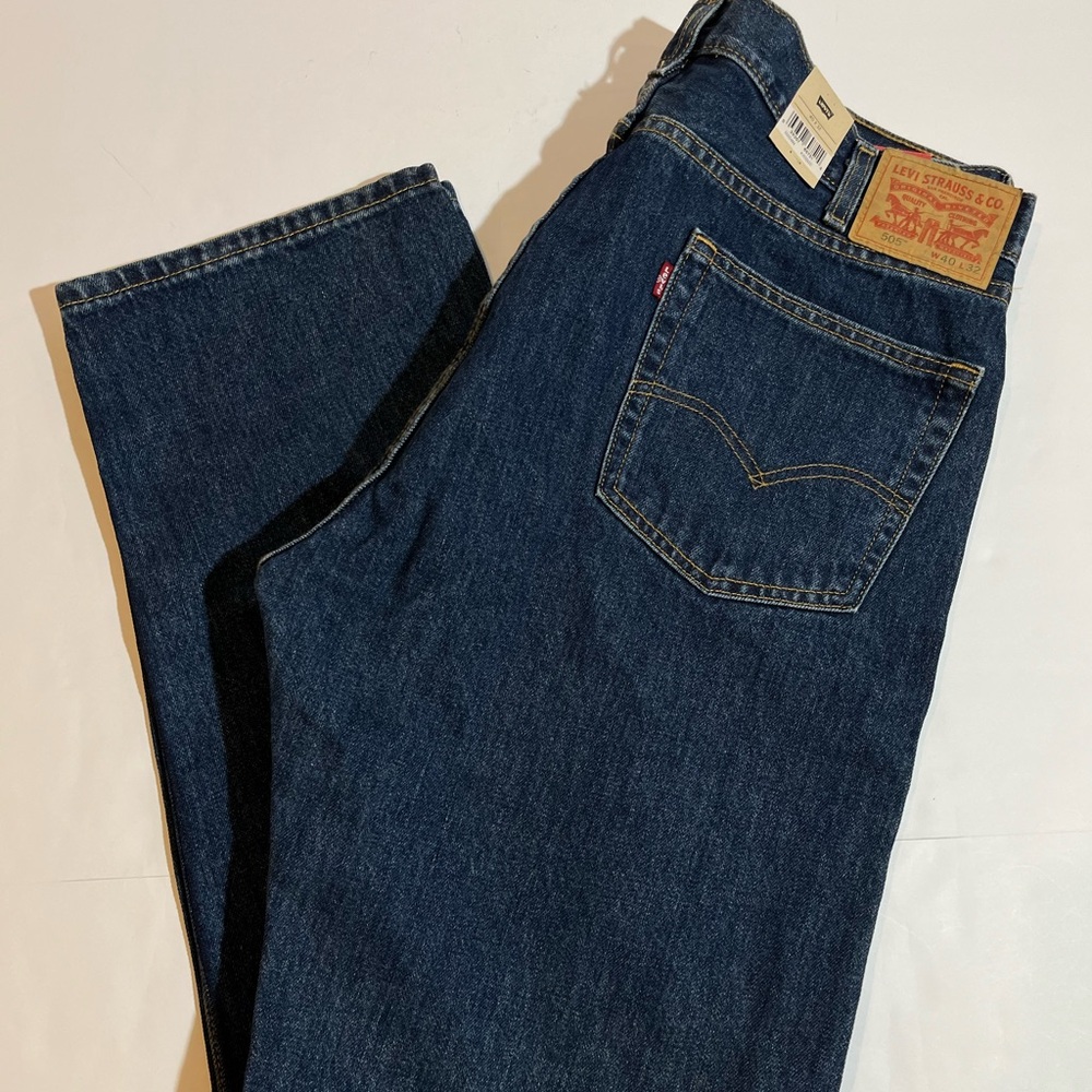 Levi’s Men’s 505 Regular Stretch Dark Blue Denim Jeans NWT 40X32
